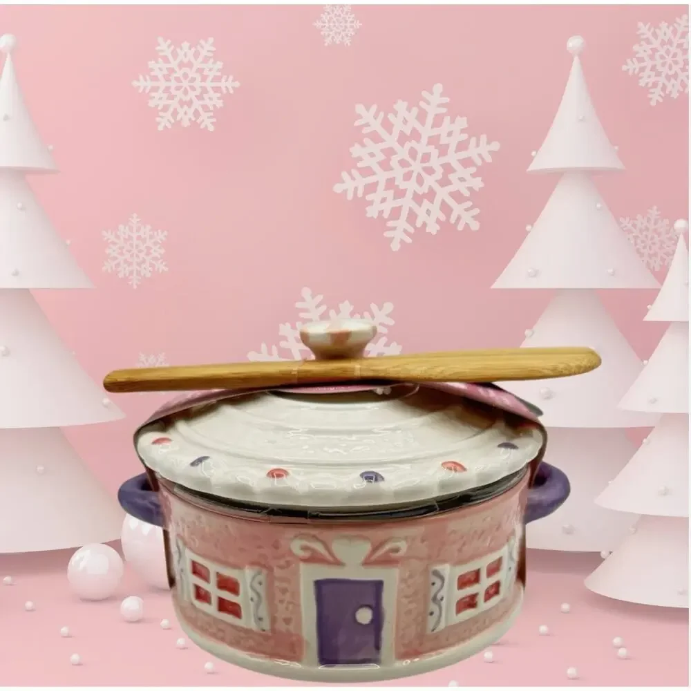 Pink Gingerbread House Brie Cheese Baker with Lid Bakeshop Christmas 2024 New
